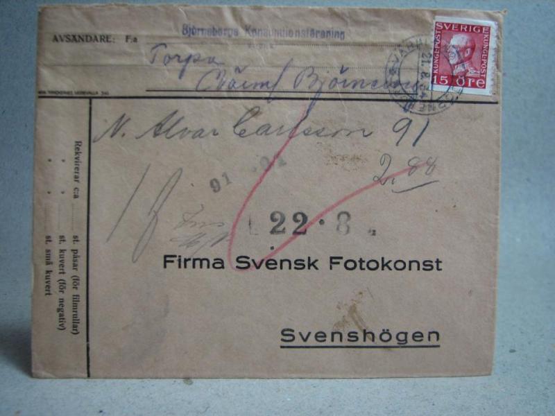 Försändelse med stämplat frimärke - Värmlands Björneborg 21/8 1934