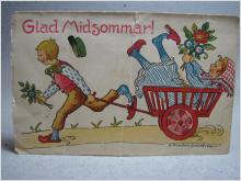 Vykort Glad Midsommar 1936 - Signerat S. Sundin S-Dahlström