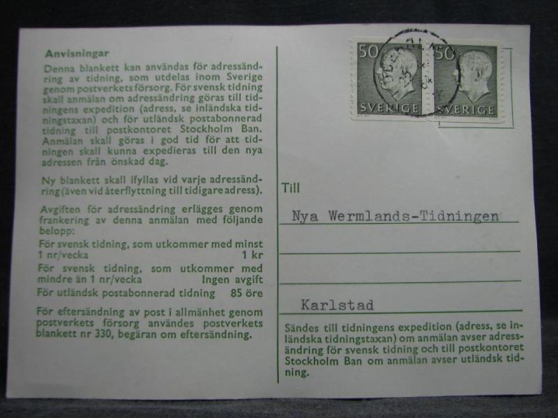 Adressändringskort med stämplade frimärken - 1967 - Uddeholm