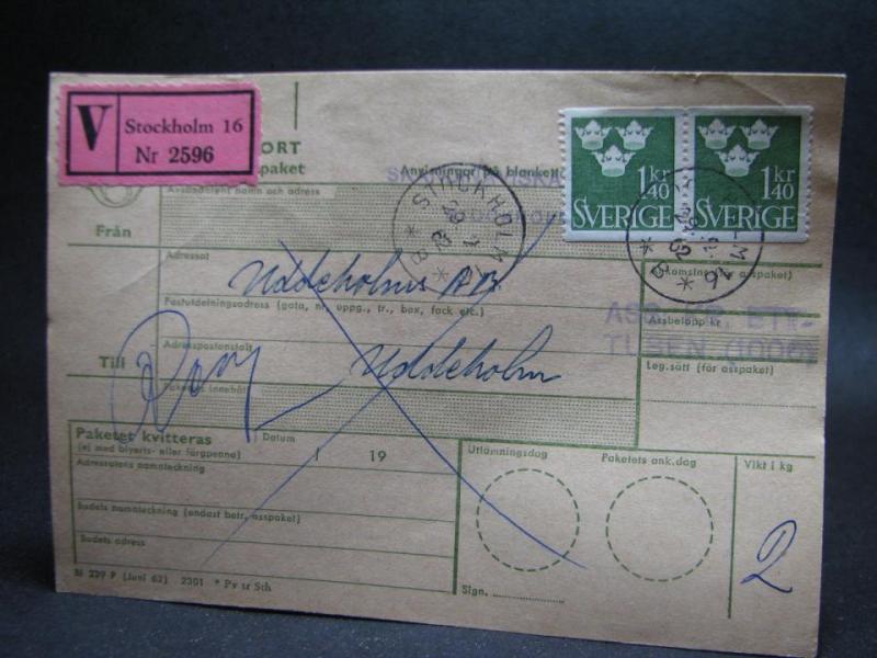 Adresskort med stämplade frimärken - 1962 - Stockholm