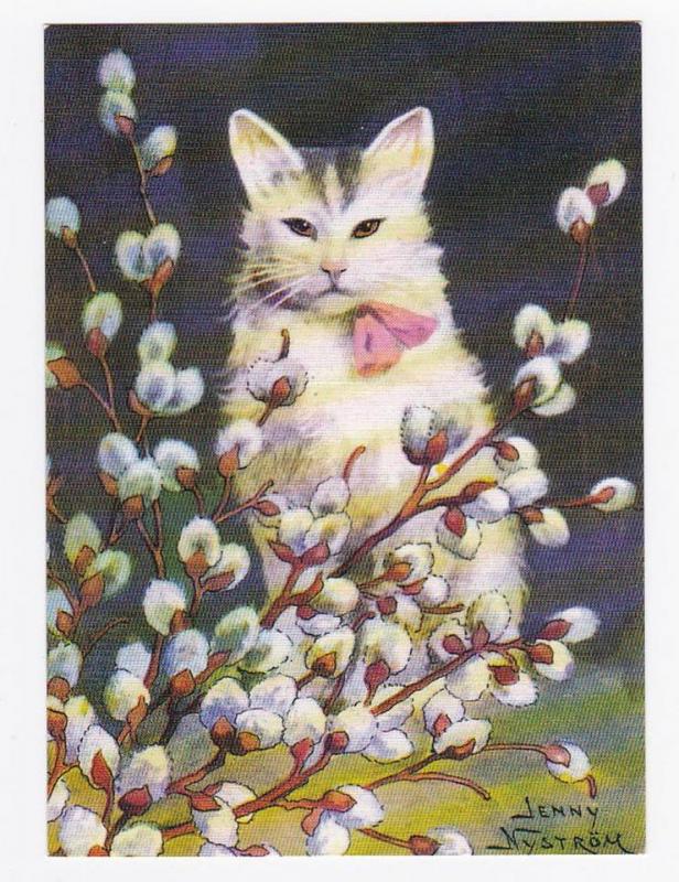 Oskrivet vykort med katt målad av Jenny Nyström