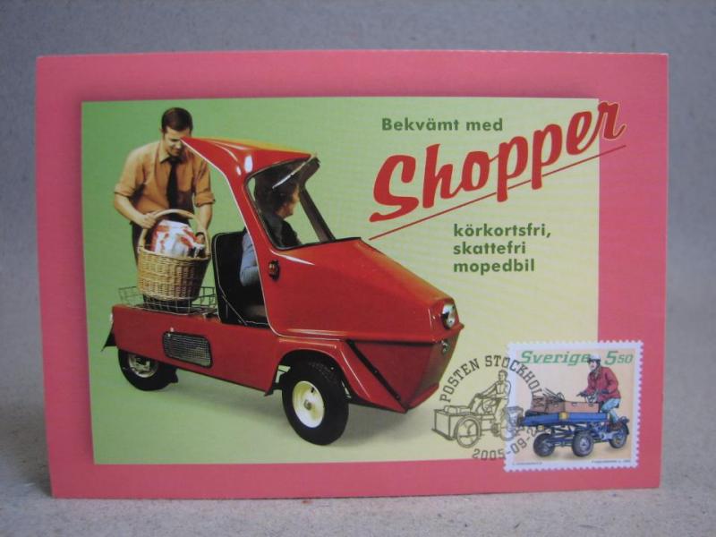 Vykort - Maximikort med fina stämplar på 2 frimärken - Moped Shopper