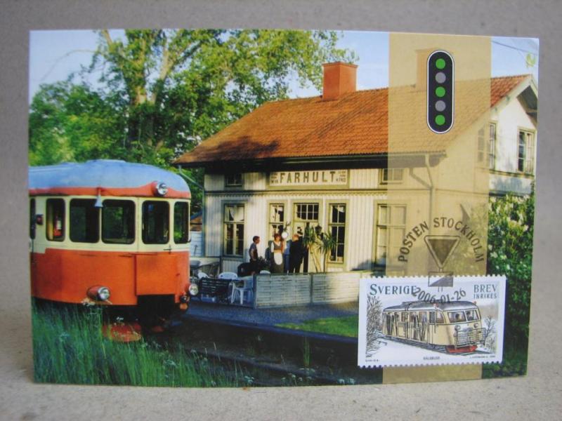 Farhult Station - Maximikort stämplar på 2 frimärken - Härliga Tåg - Rälsbuss