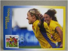 Maximikort stämplar på 2 frimärken - Alla Tiders Barnprogram - Svensk Fotboll Victoria Svensson