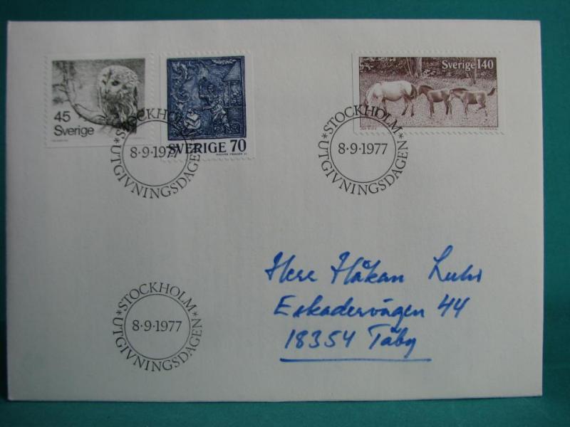 Kattuggla m.m. 8/9  1977 - FDC med Fina stämplade frimärken