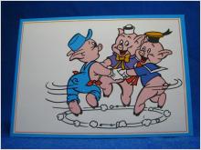 Tecknat vykort - Tre små grisar - Walt Disney