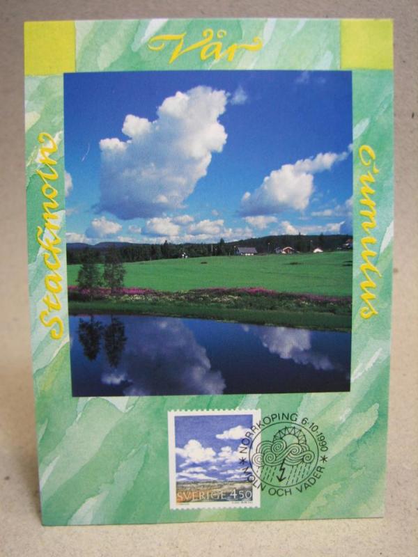 Vykort - 4 Maximikort med stämplar på 4 frimärken - Moln och Väder 6/10 1990