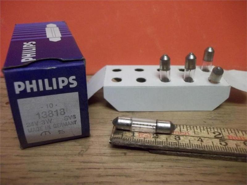 5 st Nya Spollampor 24V-3W SV6. Philips nr 13818 Längd 29 mm