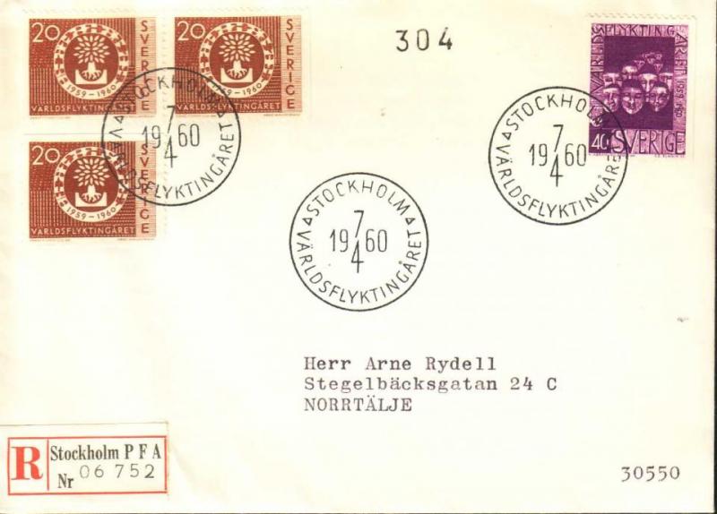 FDC 7/4 1960 Världsflyktingåret 1959-1960