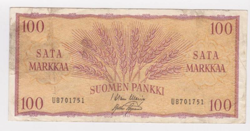 Finland, sedel 100 markkaa 1957