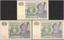 Sverige - sedlar : 3 st 5 kr 1977, 1978, 1981 - ovikta