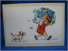  Tecknat vykort - Old fashion 22 - Pojke och hund