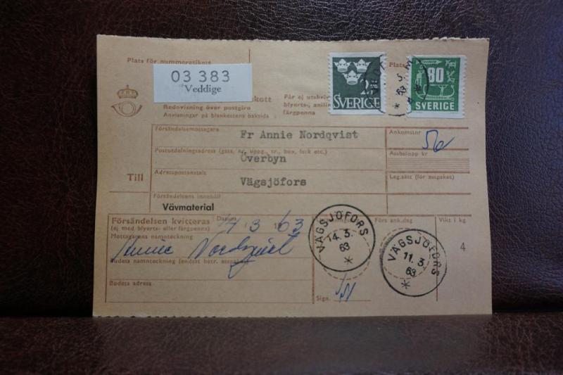 Frimärken på adresskort - stämplat 1963 - Veddige  - Vägsjöfors