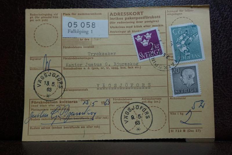 Frimärken  på adresskort - stämplat 1963 - Falköping 1 - Vägsjöfors