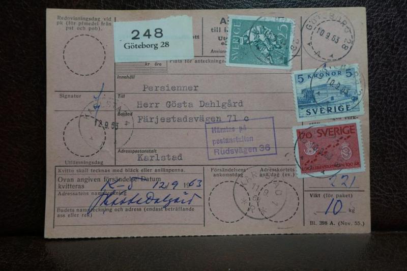 Frimärken  på adresskort - stämplat 1963 - Göteborg 28 - Karlstad 4