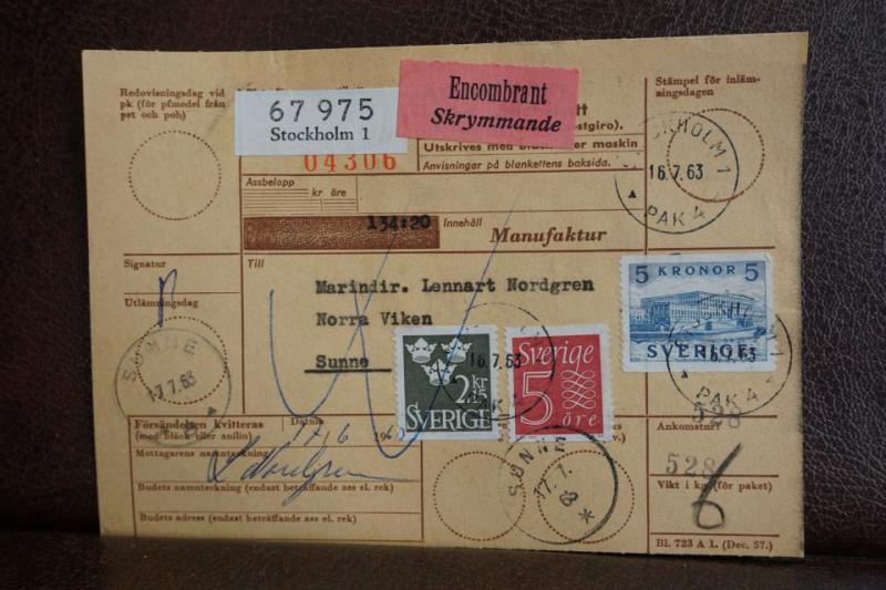 Skrymmande + Frimärken  på adresskort - stämplat 1963 - Stockholm 1 - Sunne