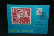 Skrivet Vykort med fina stämplar på Stockholmia 86 frimärke och Uppsala 2.10