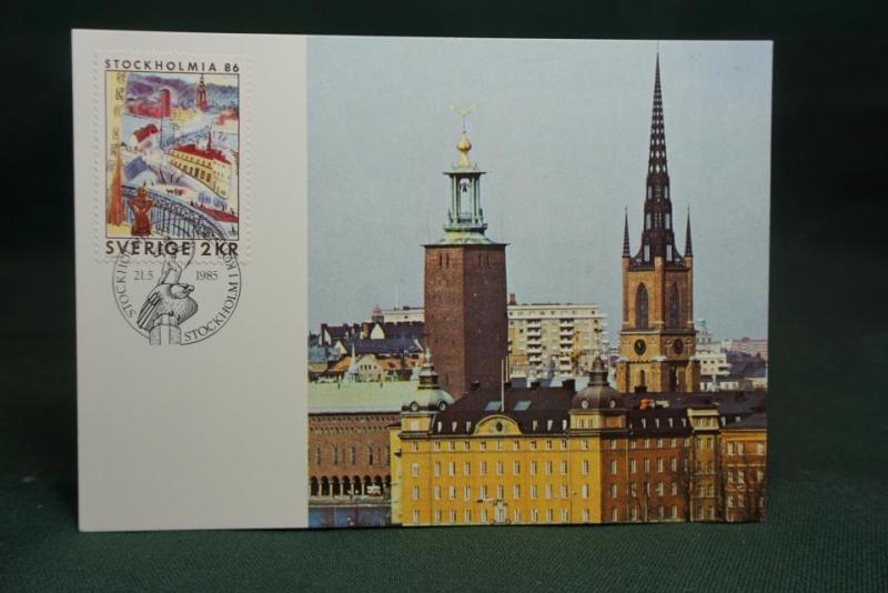 Oskrivet Vykort - Fin stämpel på 2kr frimärke - utsikt över slussen - på framsidan - Maximikort nr.15