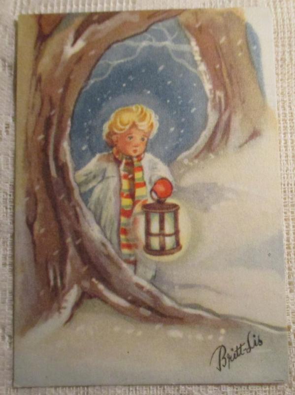 Äldre oskrivet God Jul och Gott Nytt År-vykort av Britt-Lis 10 cm x 7 cm