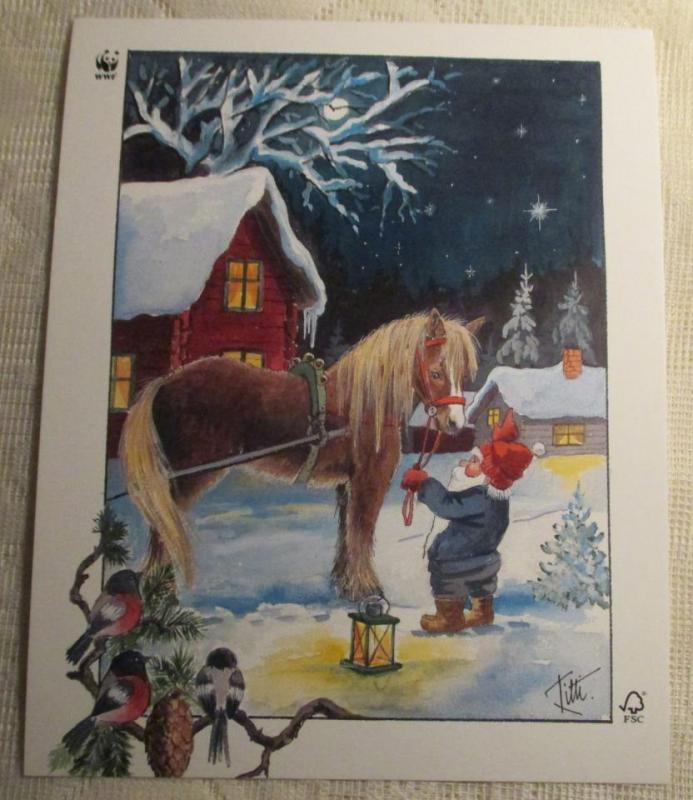 Oskrivet God Jul och Gott Nytt År-vykort av Titti Gnosspelius 18,5 cm x 15 cm