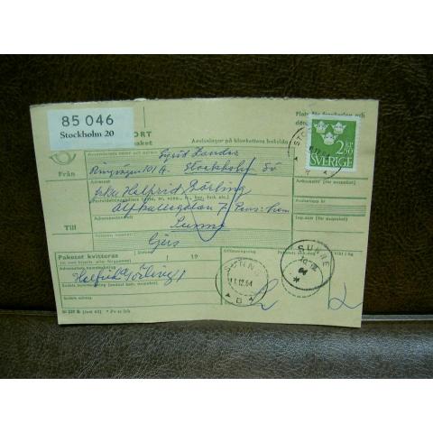 Paketavi med stämplade frimärken - 1964 - Stockholm 20 till Sunne