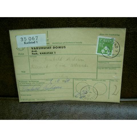 Paketavi med stämplade frimärken - 1964 - Karlstad 1 till Övre Ullerud
