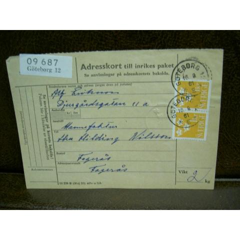 Paketavi med stämplade frimärken - 1961 - Göteborg 12 till Fagerås