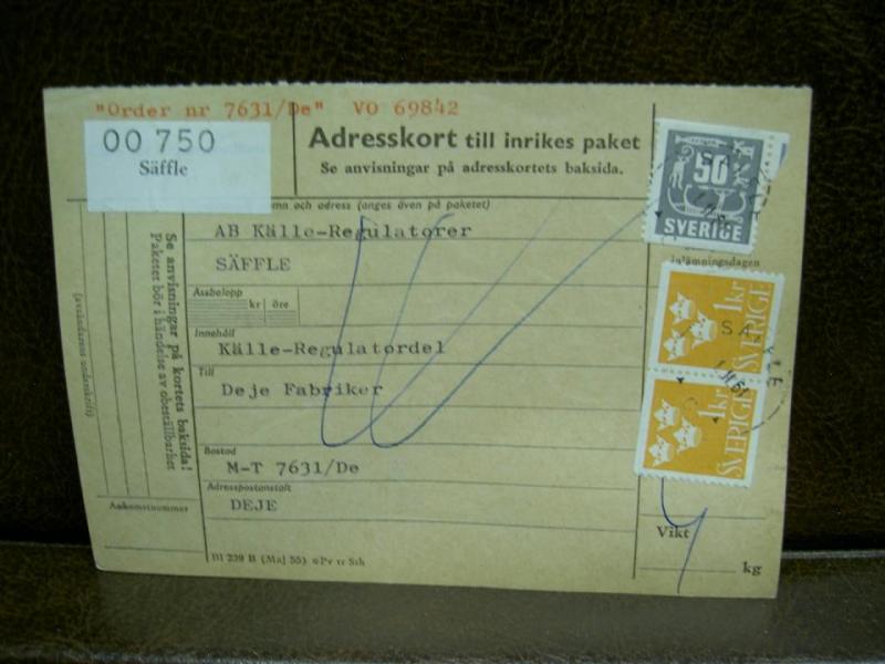 Paketavi med stämplade frimärken - 1961 - Säffle till Deje  