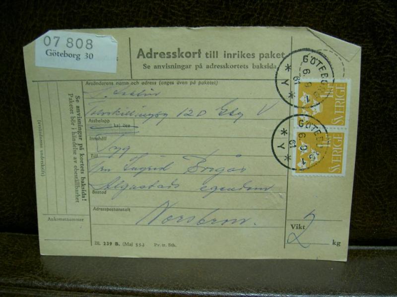 Paketavi med stämplade frimärken - 1961 - Göteborg 30 till Norsbron