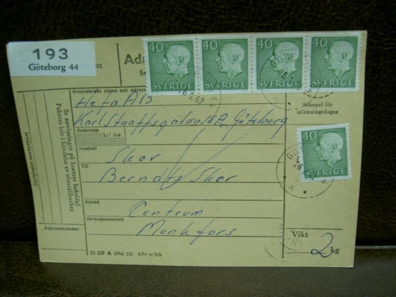 Paketavi med 5 st stämplade frimärken - 1962 - Göteborg 44 till Munkfors