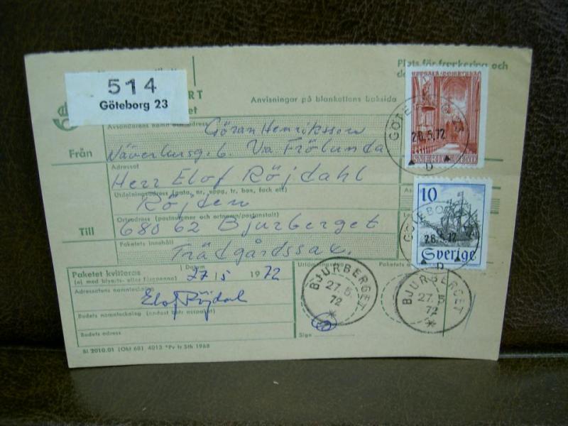 Paketavi med stämplade frimärken - 1972 - Göteborg 23 till Bjurberget