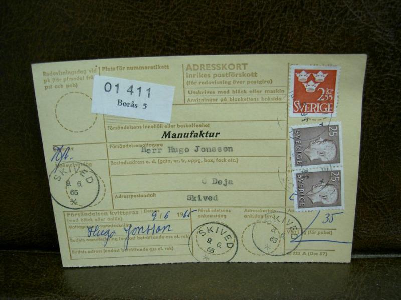 Paketavi med stämplade frimärken - 1965 - Borås 5 till Skived