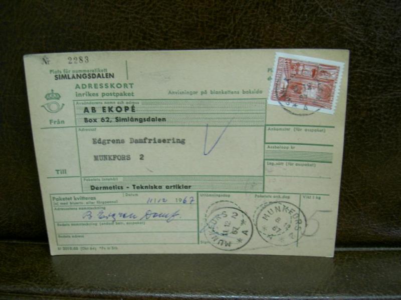 Paketavi med stämplade frimärken - 1967 - Simlångsdalen till Munkfors