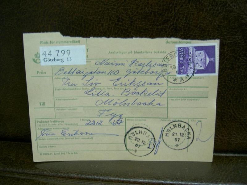 Paketavi med stämplade frimärken - 1967 - Göteborg 13 till Mölnbacka