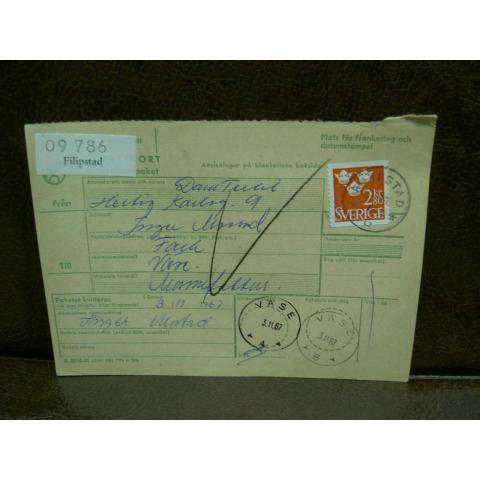 Paketavi med stämplade frimärken - 1967 - Filipstad till Väse