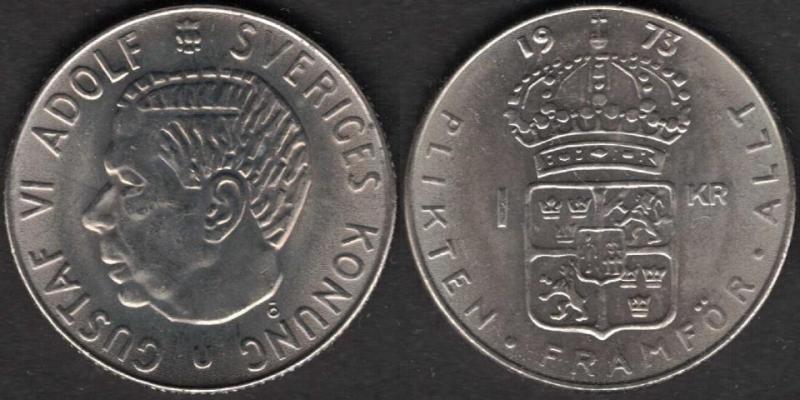 Sverige - 1 krona 1973 bra skick