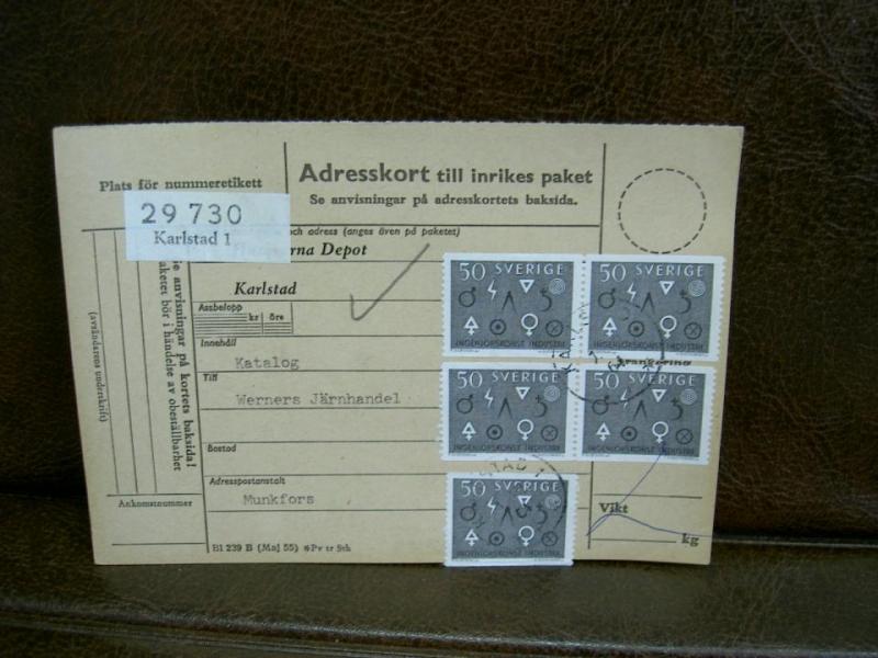 Paketavi med 5 st stämplade frimärken - 1964 - Karlstad 1 till Munkfors