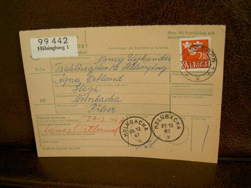 Paketavi med stämplade frimärken - 1967 - Hälsingborg 1 till Mölnbacka