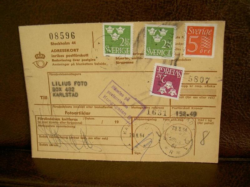 Paketavi med stämplade frimärken - 1964 - Stockholm 44 till Karlstad