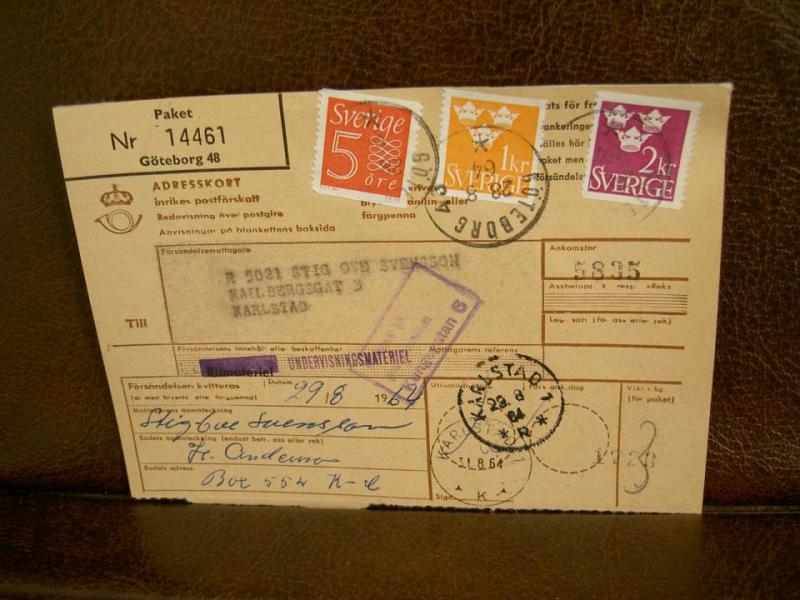 Paketavi med stämplade frimärken - 1964 - Göteborg 48 till Karlstad