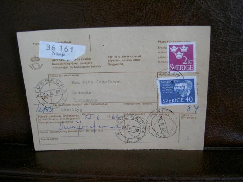 Paketavi med stämplade frimärken - 1962 - Nässjö till Älvsbacka