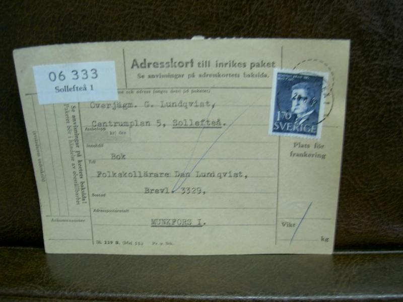 Paketavi med stämplade frimärken - 1962 - Sollefteå 1 till Munkfors
