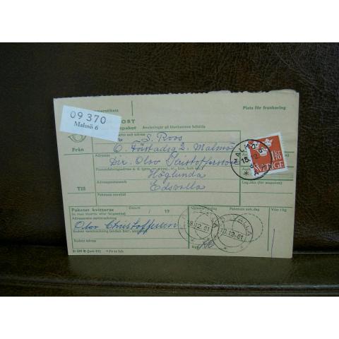 Paketavi med stämplade frimärken - 1961 - Malmö 6 till Edsvalla
