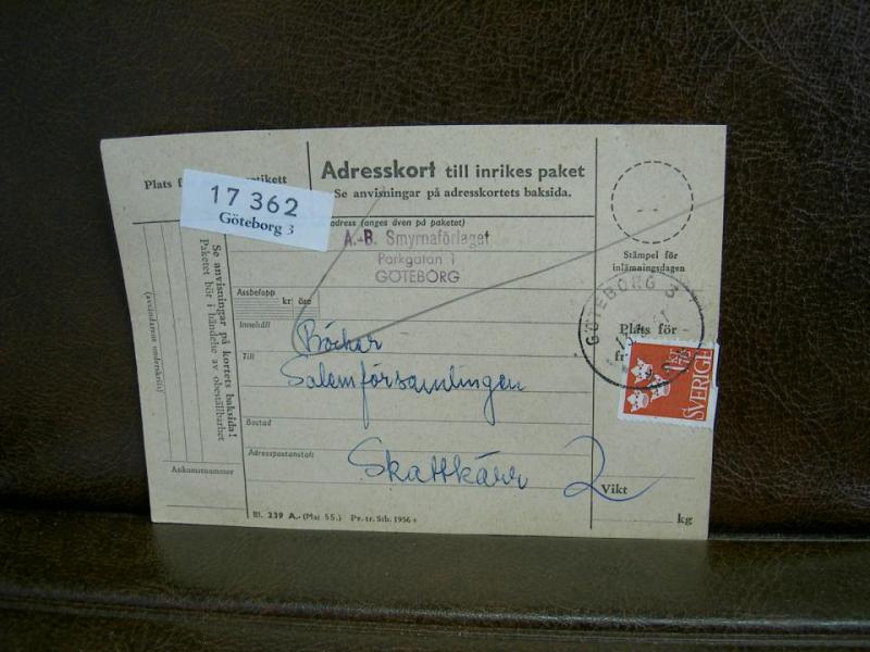 Paketavi med stämplade frimärken - 1961 - Göteborg 3 till Skattkärr