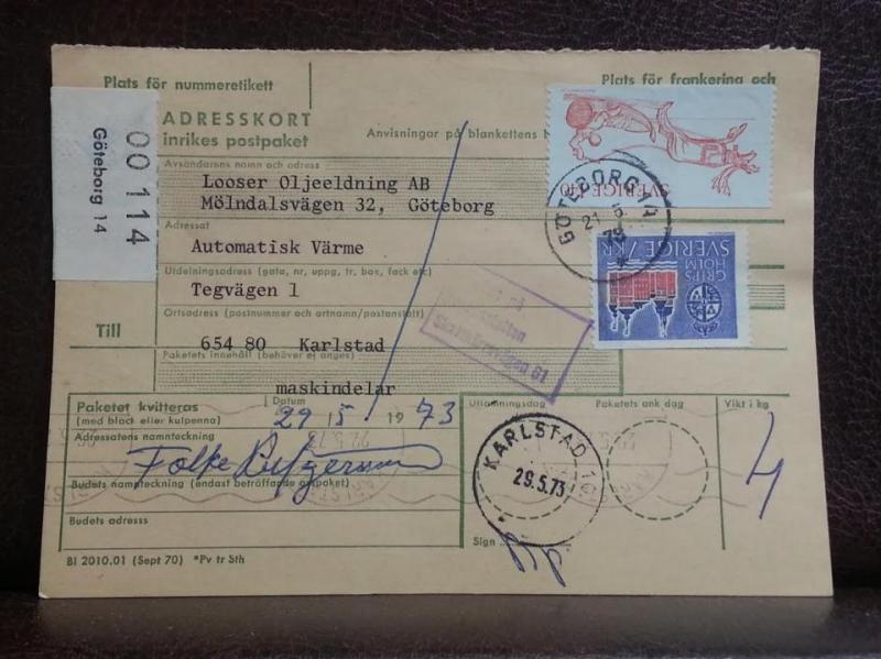 Frimärken på adresskort - stämplat 1973 - Göteborg 14 - Karlstad