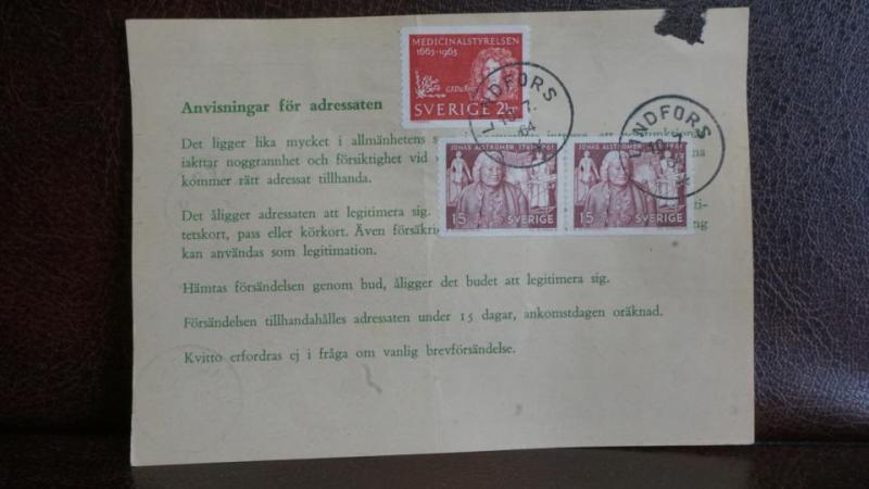 Paketavi med lösen + stämplade frimärken - 1964 - Lindfors