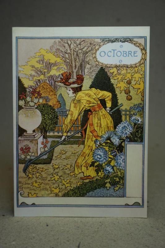 Oktober Gammalt dubbelvikt fint kort av Eugéne Grasset La Belle Jardiniére Oskrivet