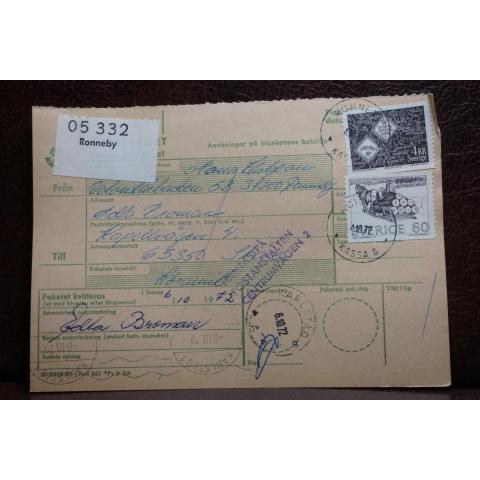 Poststämplat  adresskort med  frimärken 1972 - Ronneby - Karlstad