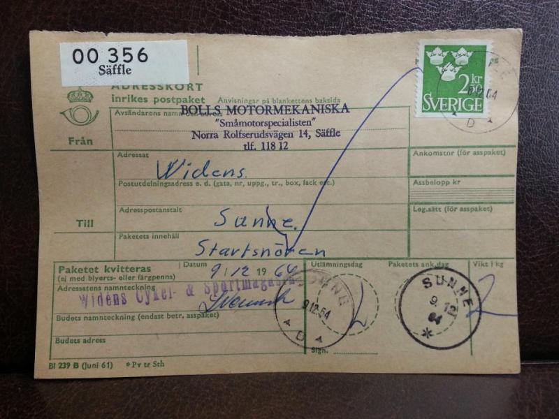 Frimärken på adresskort - stämplat 1964 - Säffle - Sunne