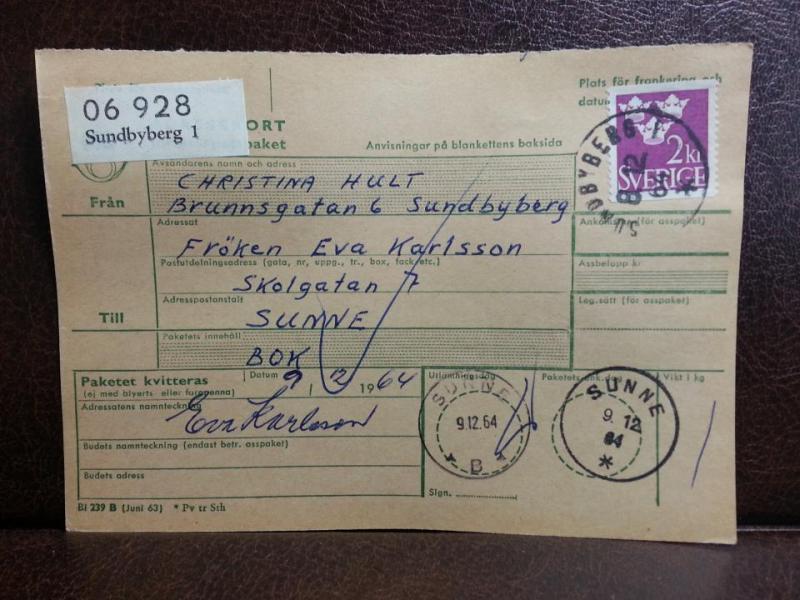 Frimärken på adresskort - stämplat 1964 - Sundbyberg 1 - Sunne